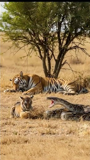 Watch This Video❗️Tiger vs Giant Snake for Her Cubs’ Survival #tiger #snake #wildlife