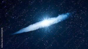 A comet streaking through space, its icy core glowing brightly and leaving behind a long, wispy tail. Abstract texture.