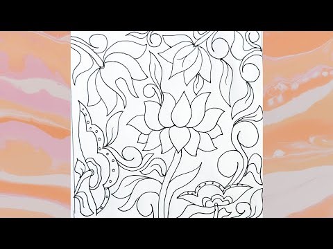 Lotus Aalekhan Art Drawing By Pen 🖊️🖋️ || Very easy Aalekhan drawing for Beginners