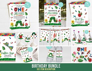 Very Hungry Caterpillar First Birthday Party Decorations Bundle Invitation Digital Editable Banners Template Printable Thank You - Etsy