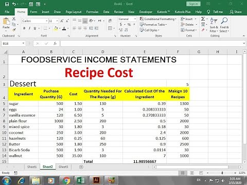 recipe cost calculator food cost Spreadsheet in excel