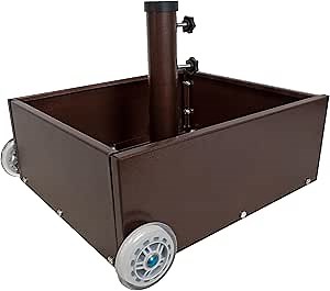 Sunnydaze Outdoor Umbrella Base with Wheels - Patio Umbrella Stand Planter for Patio Umbrellas with 2" Diameter Poles - 100 lb Capacity - Bronze