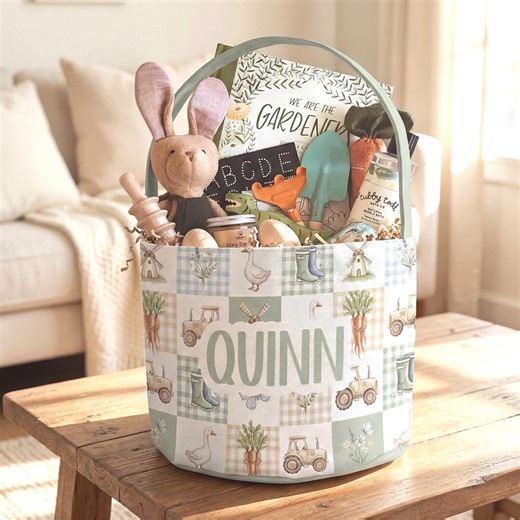 Easter Basket With Name, Goose Spring, Boys or Girls, Neutral, Fabric Basket - Etsy