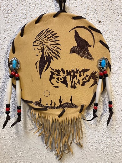 Native American Style Handmade Leather Spirit Shield, Small, With Ink Images and Beads - Etsy