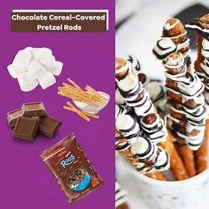 These Chocolate Cereal-Covered Pretzel Rods are not only a sweet afternoon snack, but a fun activity for the whole family to make together!​ Recipe here: https://bit.ly/3XuYnwt | Malt-O-Meal Cereal