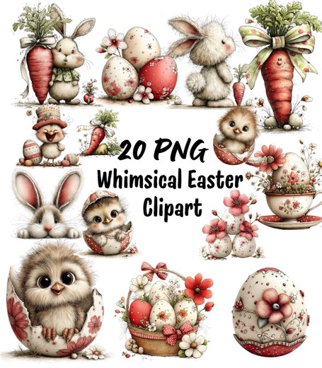 Whimsical Easter Clipart Bundle PNG, Pastel Easter Elements, Spring Holiday Graphics, Printable Easter Designs, - Etsy