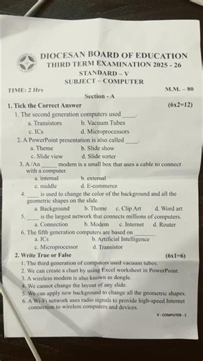 Icse third term computer question paper class 5 #icse #exam #popular #study #viral