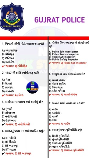 Gujarat Police & PSI માટે મહત્વના GK MCQ | Police Bharti 2025 માટે જરૂરી પ્રશ્નો | Gujarati GK