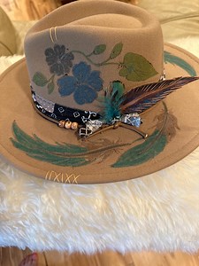 Hand-painted Fedora Hat With Leather Flower & Pheasant Feathers - Etsy