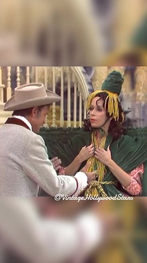 “Went with the Wind” Carol Burnett, Harvey Korman, Vicki Lawrence and Don Crichton. The Carol Burnett Show, November 13, 1976. Carol’s Scarlett O’Hara’s curtain dress was conceptualized and designed by The Carol Burnett Show costumer Bob Mackie. It parodies a scene in Gone With the Wind where Scarlett refashions a set of green curtains into a dress to wear. The script called for the dress to be hanging off Carol, but Bob Mackie did not find it funny. He asked the art director for a real curtain 