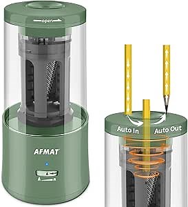Amazon.com : Hands-Free Electric Pencil Sharpener, AFMAT Fully Automatic Regargeable Pencil Sharpener for 6-7.8mm Colored Pencils, Fast Sharpening with Even Tips, Ideal for Short Pencils : Office Products