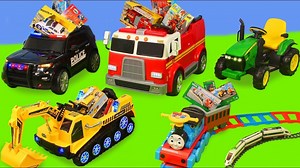 Fire Truck, Tractor, Excavator, Police Cars & Train Ride On - Toy Vehicles Surprise for Kids 🚌🚌🚌🚜🚜🚜🚘🚘🚘 | Pet's Studio Compilation