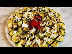 Grilled Courgettes with feta cheese and pine nuts