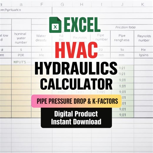 Hydronic Pressure Drop Calculator (excel) | Pipe Sizing   Local Losses (K) | HVAC Hydraulics - Etsy