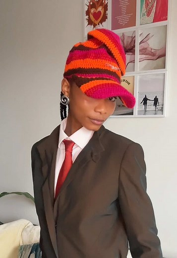 Outfit check wearing the main character Aura 002 #crochetcreations #scrtchstudio #styleinspo #aurahat