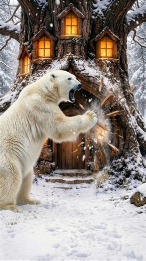 POV: Grandma’s Hidden Snow Treehouse ❄️ Polar Bear Pounding the Door #survival