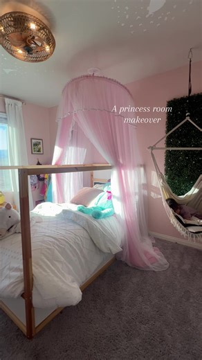 my daughter requested a disney princess room 💕 the little princesses on the ceiling glow at night and she LOVES being in her room now! I love having adult money #princessroom #roommakeover #princessroomdecor #roomtransformation