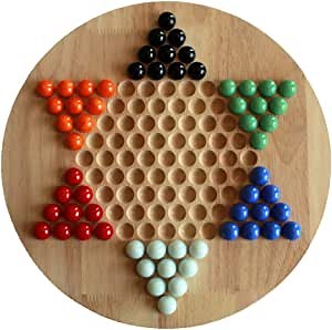 Chinese Checkers Board Game for Family Fun, Made with Natural Rubber Wood, 60 Glass Marbles in 6 Colors, up to six Players, 11.61"