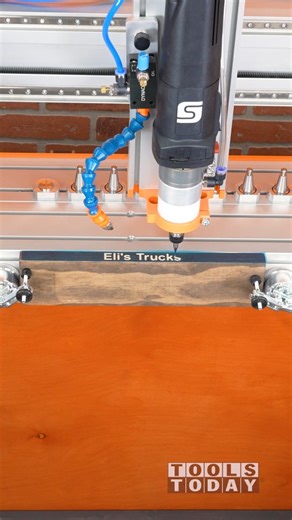 Cutting into the edge of a shelf with the Amana Tool 46448-K 1/16" Spektra coated downcut bit on the Stepcraft M.1000 CNC machine through some Oramask 813 to get a great 2 color look, all available from @toolstoday | Toolstoday Router Bits and Saw Blades