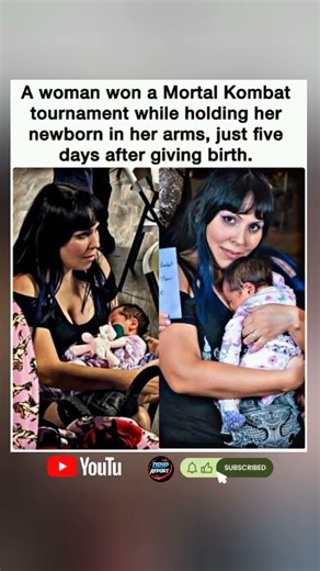 🎮👶 Woman wins Mortal Kombat tournament while holding her newborn.#FYP #Shorts