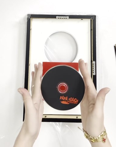 Creative Picture Frames 8" x 12" CD Jukebox Music Frame Double White-Black Matting Displays Cover Art and 4 7/8-inch Dia. Disc Self Standing with Wall Hanger