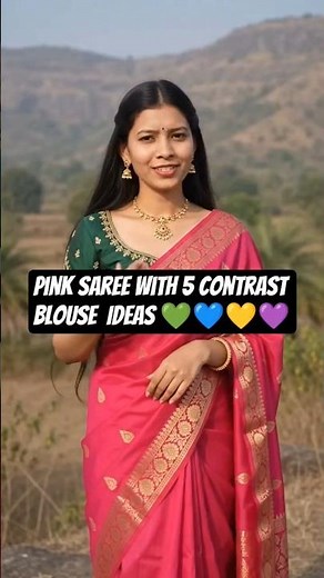 Pink saree With 5 contrast blouse ideas #fashion #fashiontrends #trending#viral#saree #blouse