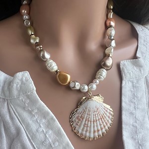 Shell Necklace Charm Necklace Sea Shell Pendant Pearl Necklace Beach Necklace Beaded Necklace Boho Necklace Summer Necklace Beach Jewelry - Etsy