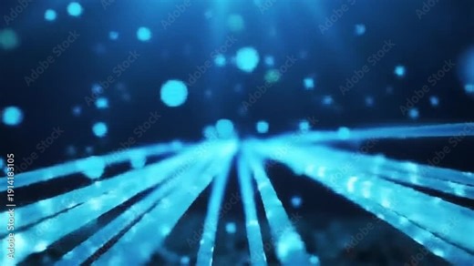 Dynamic abstract digital lines and glowing particles illustrating rapid data flow and technological advancement across a futuristic blue network environment