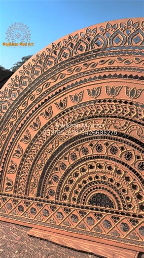 Majikhan Mud Art on Instagram: "Lippan art: 9327652878 Lippan art half round design piece Unique design for living room Handmade traditional Lippan art on MDF Customize Lippan art #majikhan_mud_art #lippanart #interiordesign #homedecor"