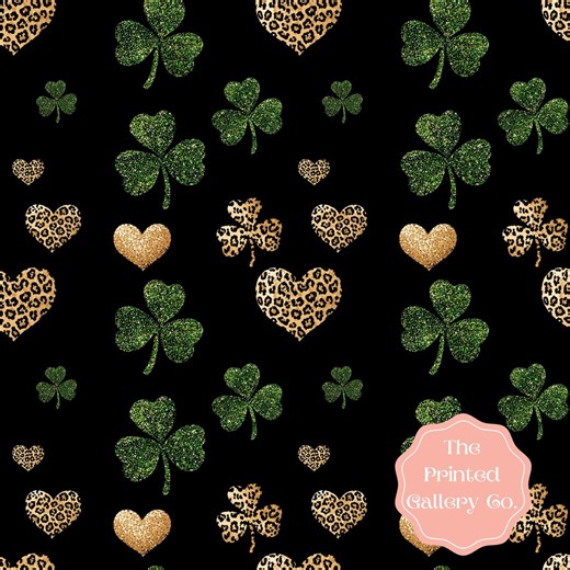 Glitter Shamrock & Animal Print Hearts Seamless Pattern | St Patrick's Day Digital Paper With Leopard Cheetah Spots Design (JPEG Download) - Etsy