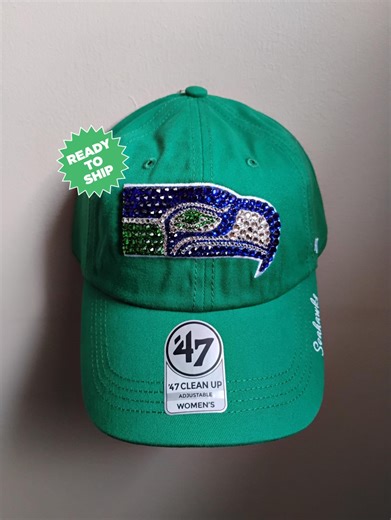 Bling Crystal Seattle Seahawks Retro Green Adjustable Hat | NFL Football Bling Hat | Accented With Preciosa Maxima Crystals - Etsy