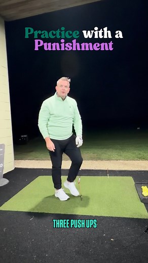 Bad Swing = PUSH-UPS! Lights out action here, I’ve an alignment stick ahead of me. If the ball start path is left of this line….as I tend to pull shots….then it’s three push ups as a punishment. This drill, and punishment, helps me as I want to promote my hips clearing first giving me oceans of space to deliver and release the club - rather than staying solid as concrete in the lower body and my arms doing too much work driving the club - and ball - left…. It may also help fill out my sleeves be