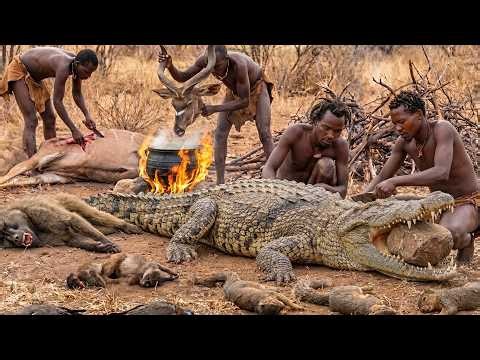 The Hadzabe Tribe Faces Crocodiles: Harsh Wilderness Survival Challenge Before Their Meal