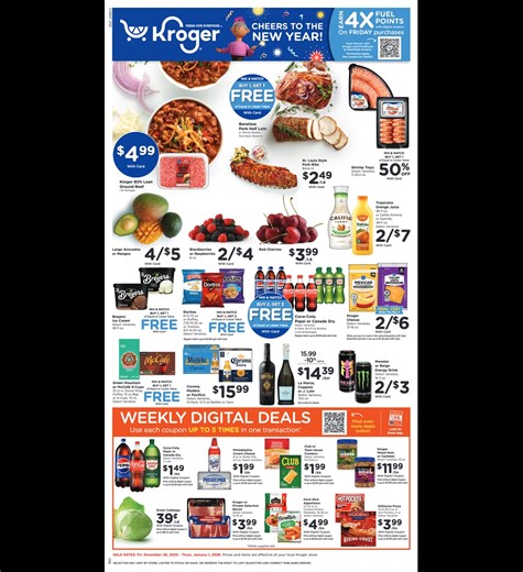 Browse the newest Kroger flyer and discover great deals for 12/26/25 - 1/1/26. Plan your shopping ahead of time and make every dollar count. | Weekly Flyer Ads