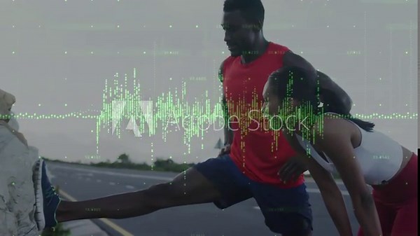 Two athletes using rock barrier performing hamstring stretches, with animated muscles for fitness