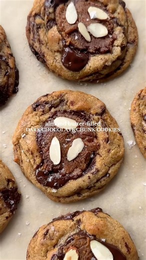 Almond butter filled dark chocolate chunk cookies - RECIPE IN DESCRIPTION