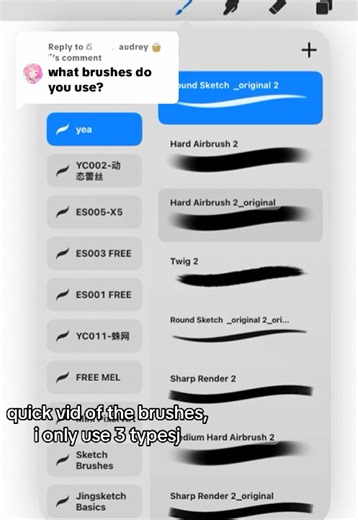 Replying to @ᨳິ ׂ 𓈒 audrey 🧁 ྀ yall can buy them for free on gum road!!! search for jingsketch!!! . . #tutorial #procreatebrushes #viral #trending #fyp