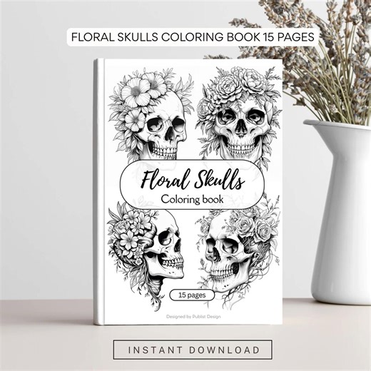 Floral Skull Coloring Pages | 15-page Printable Coloring Book | Digital Download for Adults & Kids | Relaxing Skulls Art | A4 PDF - Etsy