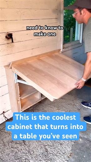 The coolest cabinet that turns into a table you’ve seen! #workshop #woodwork #kitchengadgets