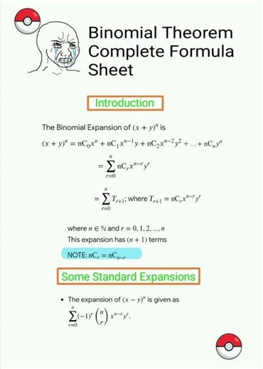 Binomial Theorem: Complete Formula Sheet #pw #nta #jee #jeeadvance #jeemain