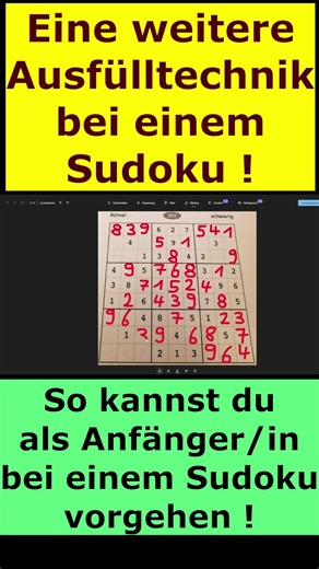 Beginner's filling technique briefly explained using Sudoku