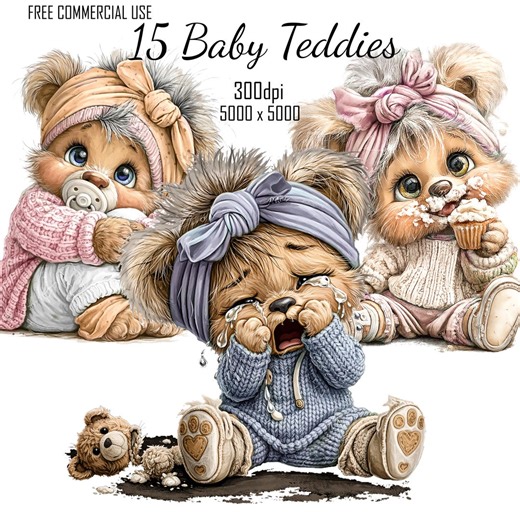 Baby Teddy Bear Clipart, Cartoon Animal Graphics - Etsy