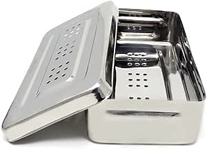 Stainless Steel Instrument Box with Lid Tray Organizer For Storage and Sterilization Surgical Lab Instrument Supplies Multipurpose Perforated Container (8L x 4W x 1.5H)
