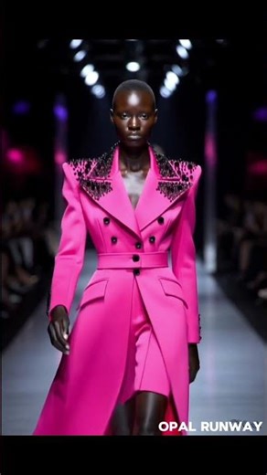 Bold Pink Power Dress with Black Buttons💗🖤😲 #FashionShow #RunwayFashion #CoutureStyle #PinkDress