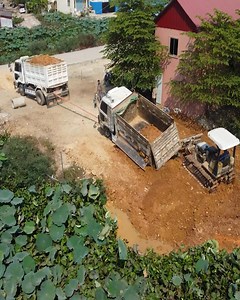 Dump Truck Stuck!!! Starting New project By Mitsubishi Dozer Push The Soil Into The Water With Dump truck Land transport | Bulldozer Cambodia
