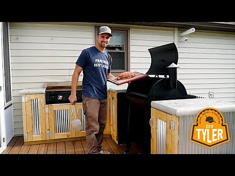 Dream Outdoor Kitchen - Pour in Place Concrete Counters, Propane Griddle, Pellet Smoker and Storage!
