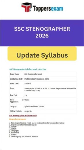 Ssc stenographer syllabus 2026 | Ssc stenographer syllabus #toppersexam #youtubeshorts #video