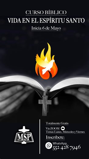 Cada vez estamos más pronto de iniciar el Curso Bíblico: VIDA EN EL ESPÍRITU SANTO Renueva tu vida con la GRACIA del Espíritu Santo Inicia: 6 de Mayo Los temas serán los días Lunes, Miércoles y Viernes Hora: 9 pm CDMX, Vía Zoom, Totalmente Gratis #VidaEnElEspiritu #CursoBiblico #PalabradeDios #MSP #SomosMSP #Catolicos #Misioneros | Misioneros Servidores de la Palabra