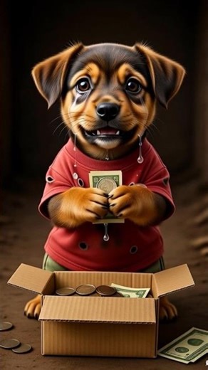 A poor puppy works hard, not for himself, but to buy warm clothes for poor children #puppytask