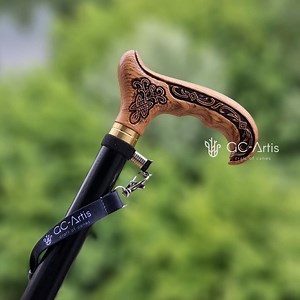 Wooden Cane Walking Stick With Celtic Ornament - Wood Carved Cane Light Comfortable Handle & Black Shaft for Man Woman All Age People - Etsy